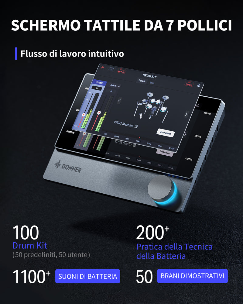 Donner BackBeat Batteria Elettronica con luci a LED personalizzabili schermo touch da 7 pollici