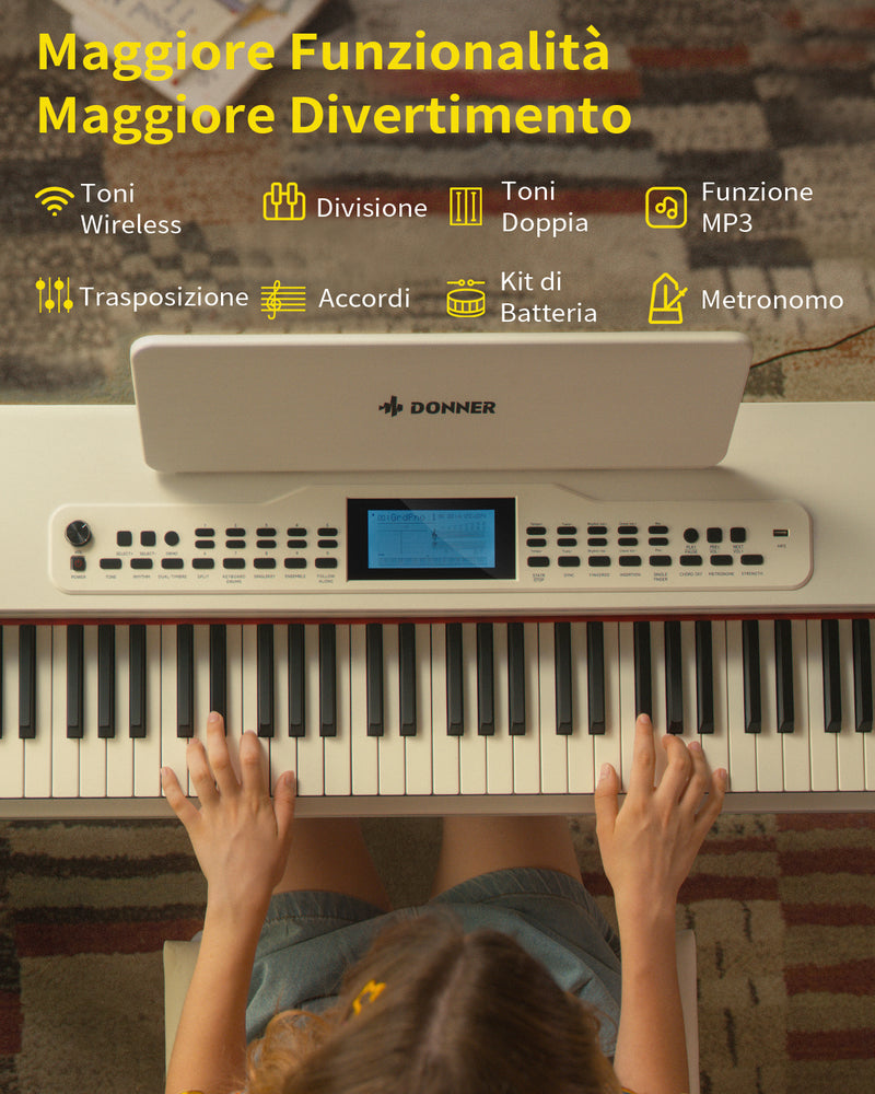 Donner DDP-95 88 tasti pianoforte digitale verticale pesato per principianti bianco