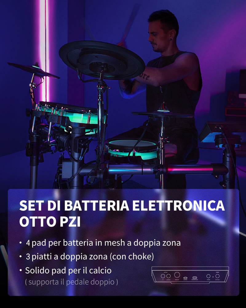 Donner BackBeat Batteria Elettronica con luci a LED personalizzabili schermo touch da 7 pollici