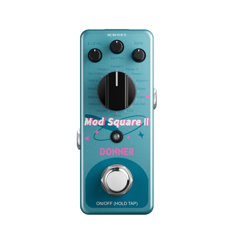 Donner Pedal de modulación - Mod Square Ⅱ para pedales de guitarra eléctrica, 16 efectos Chorus Phaser Tremolo Flanger Rotary Vibrato Wah Lo-fi Detune 16 modos de modulación, True Bypass