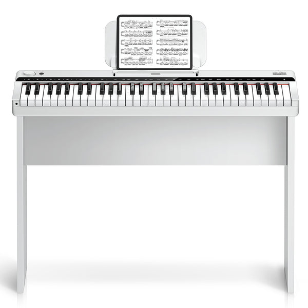 Tastiera elettronica Donner Pianoforte 61 tasti, indicatore luminoso di guida progettato per i principianti, con supporto per pianoforte staccabile, leggio, DK-10S Bianco