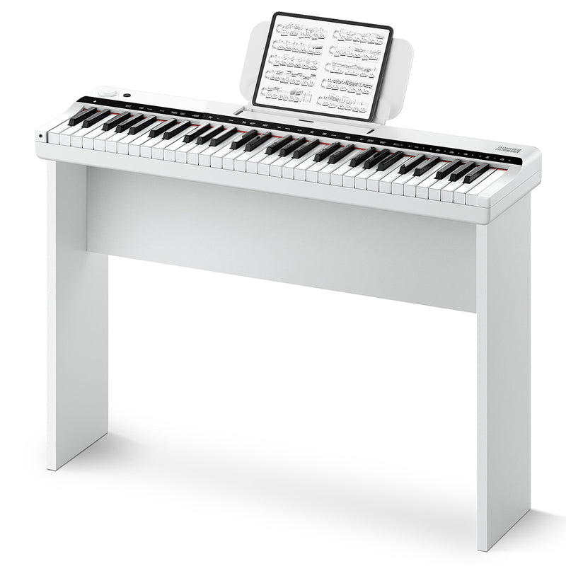 Tastiera elettronica Donner Pianoforte 61 tasti, indicatore luminoso di guida progettato per i principianti, con supporto per pianoforte staccabile, leggio, DK-10S Bianco