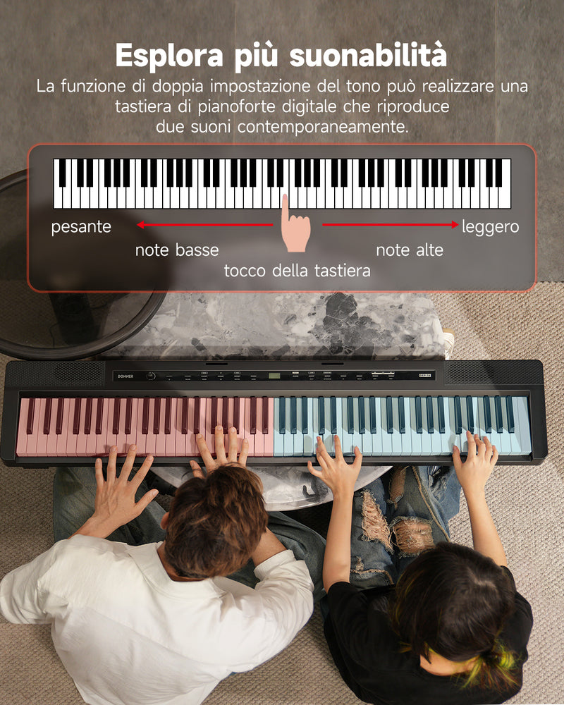 Donner DEP-16A Tastiera per pianoforte digitale elettrica 88 tasti full size pesata con pedale sustain, alimentatore