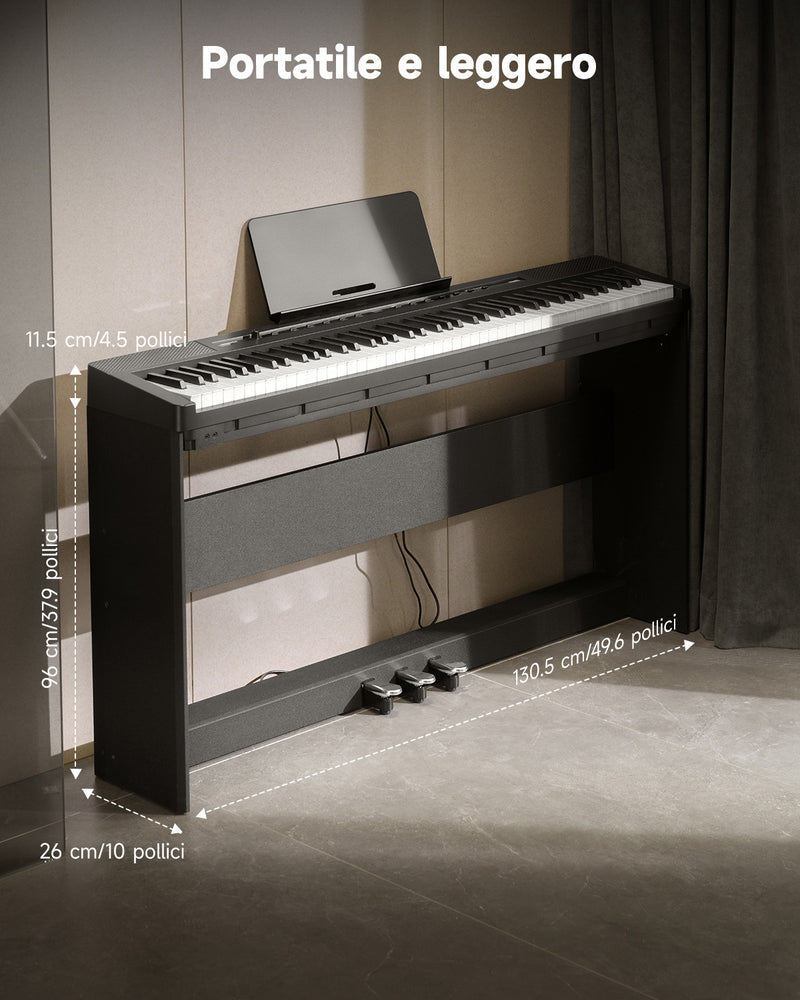 Donner DEP-16S Pianoforte digitale per principianti Tastiera pesata a 88 tasti full size, pianoforte elettrico portatile con unità a 3 pedali