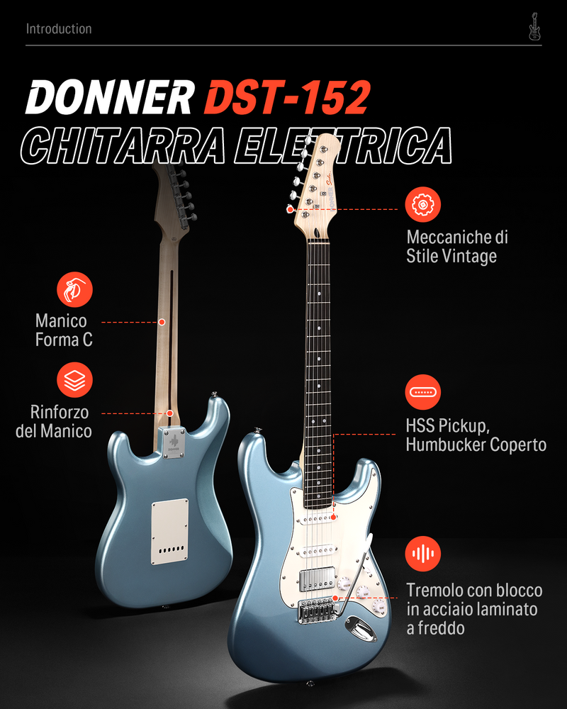 Donner DST-152 chitarra elettrica set ST tipo acero lumber 39 pollici