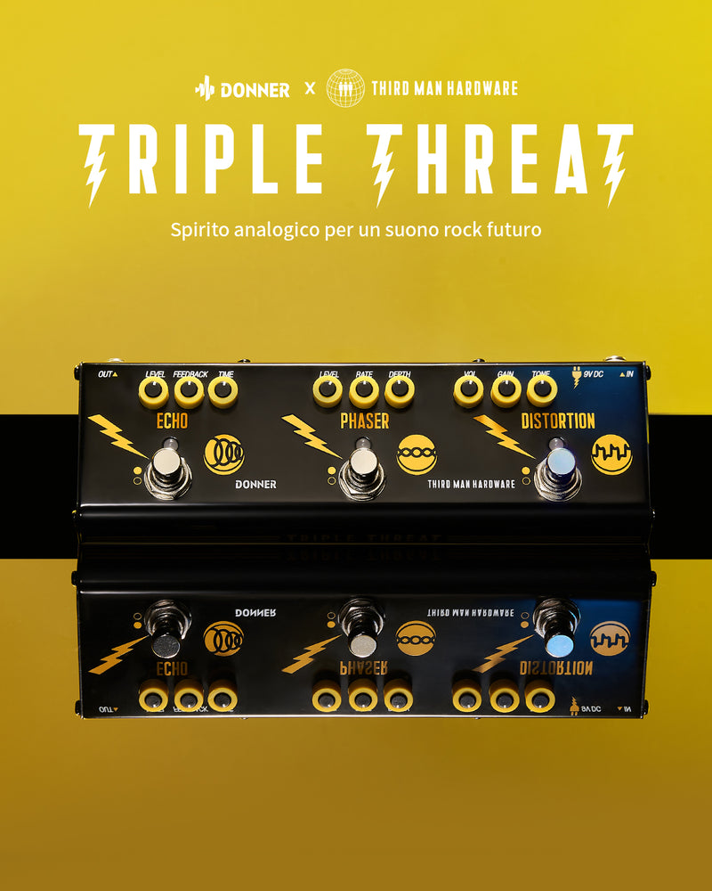 Donner X Third Man Hardware Pedale Multieffetto, Pedale Analogico Per Chitarra Triple Threat 3 In 1, Pedale Distorsione Phaser Echo Con Adattatore Per Chitarra Elettrica