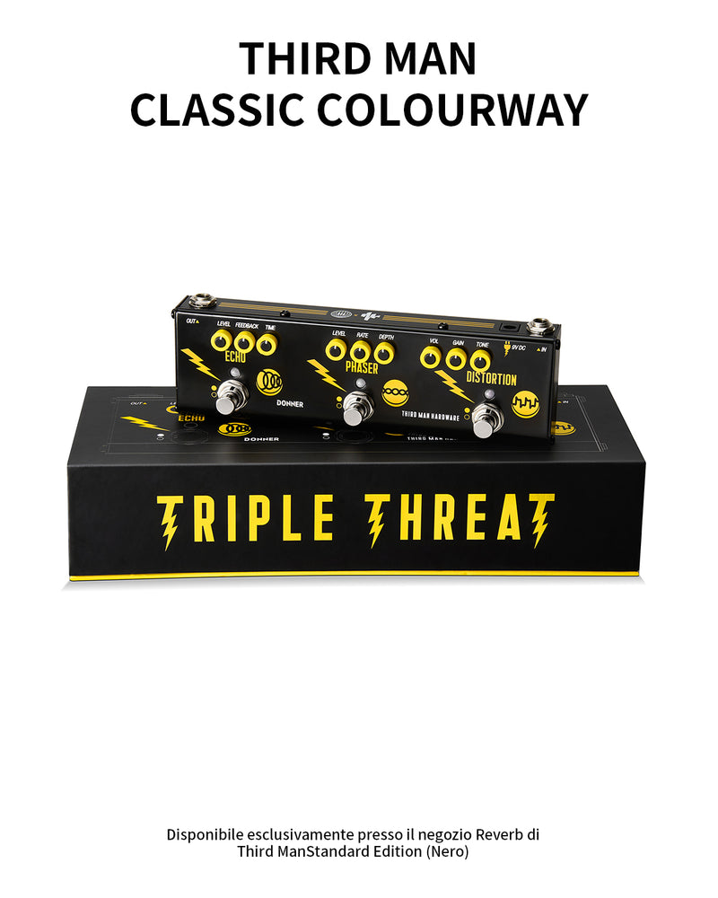 Donner X Third Man Hardware Pedale Multieffetto, Pedale Analogico Per Chitarra Triple Threat 3 In 1, Pedale Distorsione Phaser Echo Con Adattatore Per Chitarra Elettrica