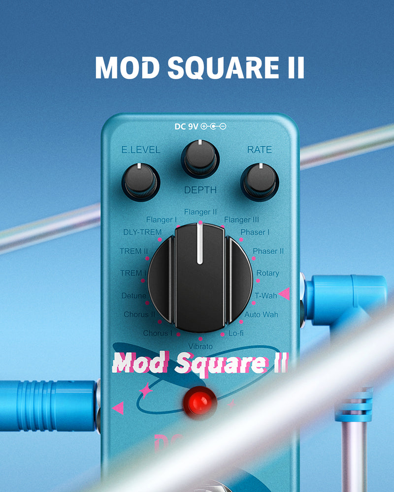 Donner Pedal de modulación - Mod Square Ⅱ para pedales de guitarra eléctrica, 16 efectos Chorus Phaser Tremolo Flanger Rotary Vibrato Wah Lo-fi Detune 16 modos de modulación, True Bypass