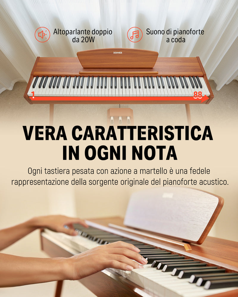 Donner DDP-80 pianoforte digitale domestico a 88 tasti stile in legno