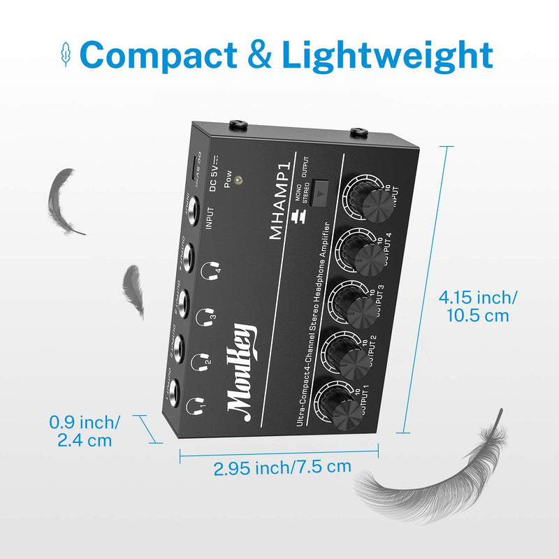 Moukey Headphone Amp Amplifier 4 Channels Metal Stereo Audio Amplifier - Donner music- UK